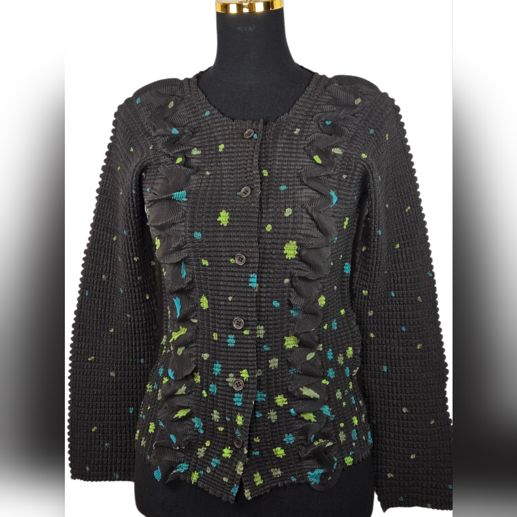 Issey Miyake Im29 Fj946 Rare Textured Pleated Button Front Top Size 3